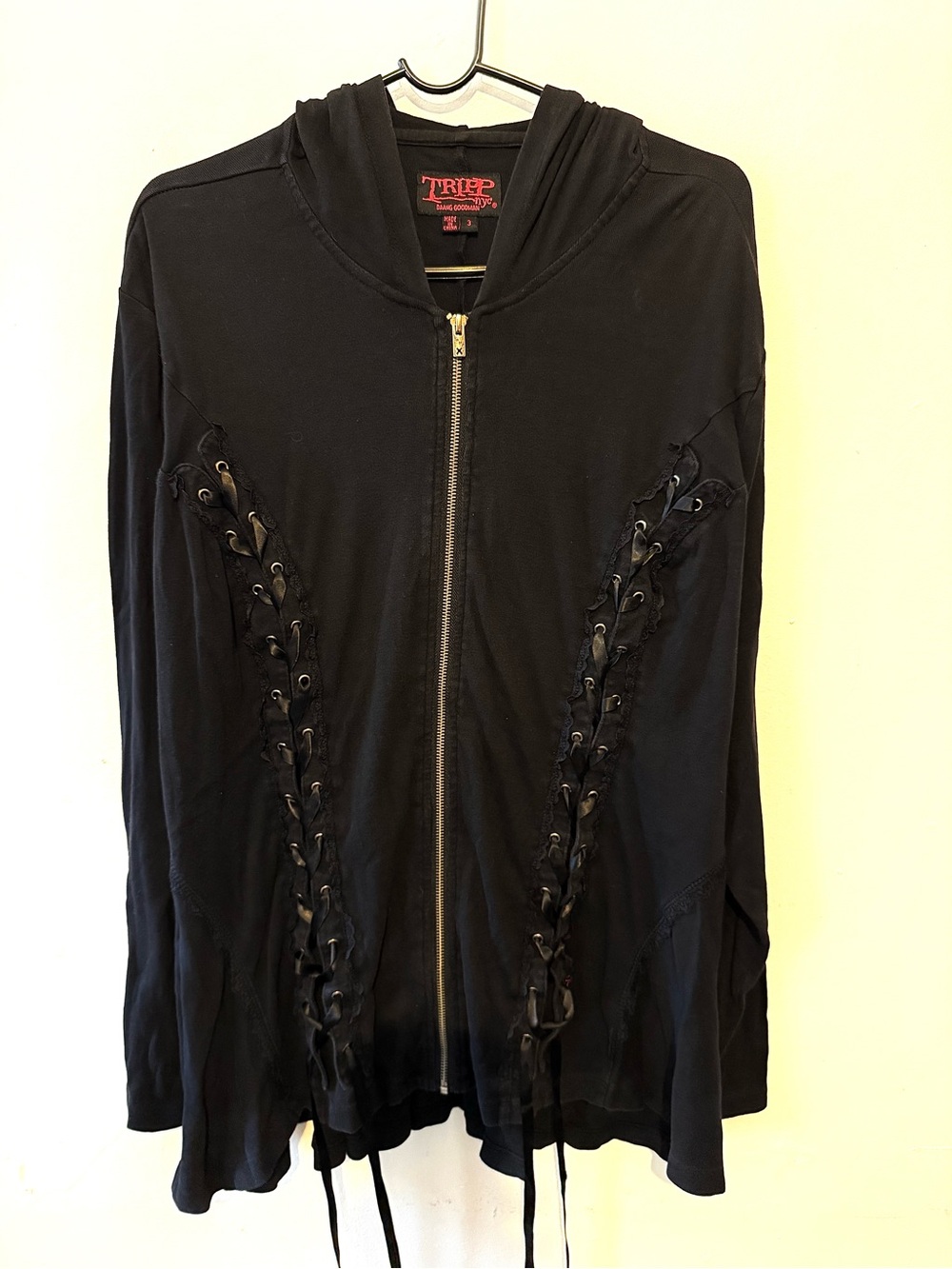 Tripp NYC Black Zip hoodie with Lace-Up Sides
